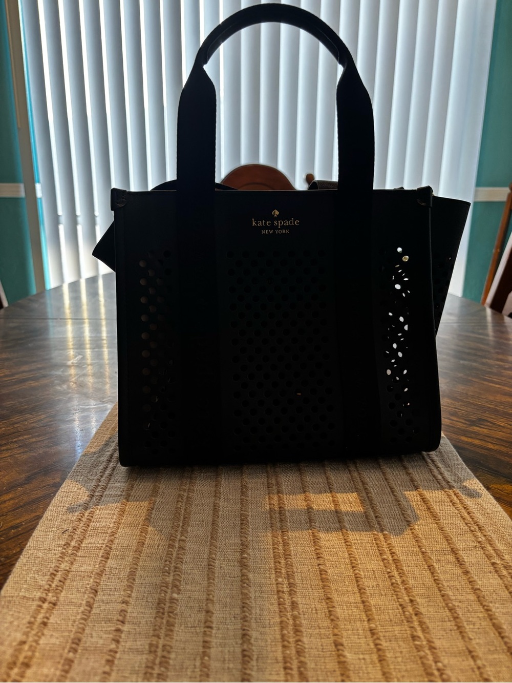 kate spade Black Perforated Canvas Tote